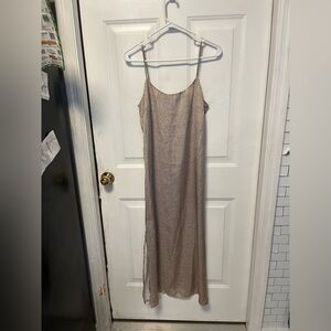 Elegant Spaghetti Strap silky slip dress in tan and black NWOT